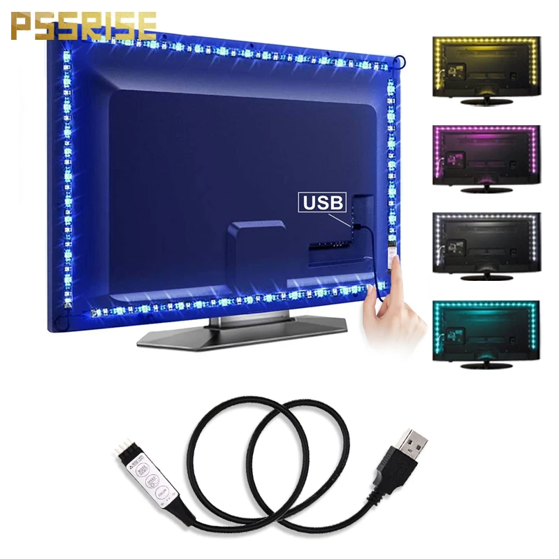 

Светодиодная ленсветильник RGB 5050 SMD DC5V, гибкая лампа, лента для телевизора, настольного экрана, подсветильник Ки, диодный пульт дистанционно...