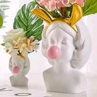 modern home resin girl vase nordic style decoration makeup brush storage gift pen holder bubble gum doll succulent plant pot
