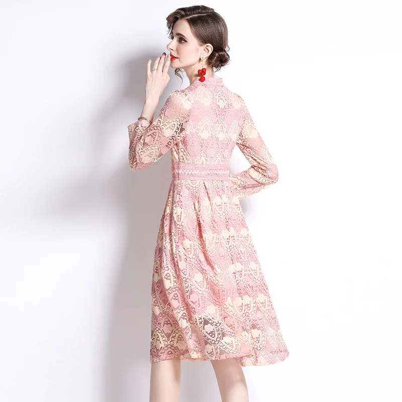 Симжент Розовое кружевное платье для женщин 2022 весна Новая мода Элегантное платье с длинным рукавом и вышивкой до колена Платья прямого силуэта Джурк SG221415.
