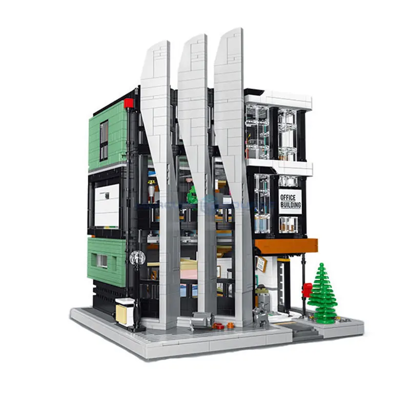 The Boss on Top Office Building MOC PANBO 7702 House Bricks Street View Architecture Model Blocks Toy Gift For Children Friends