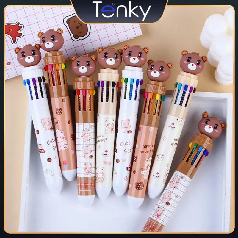 

Cartoon Bear Ten Color Press Pen Quick-drying Pen Water Multicolor Ballpoint Pen For Learning Office Press Head Animal Ballpen