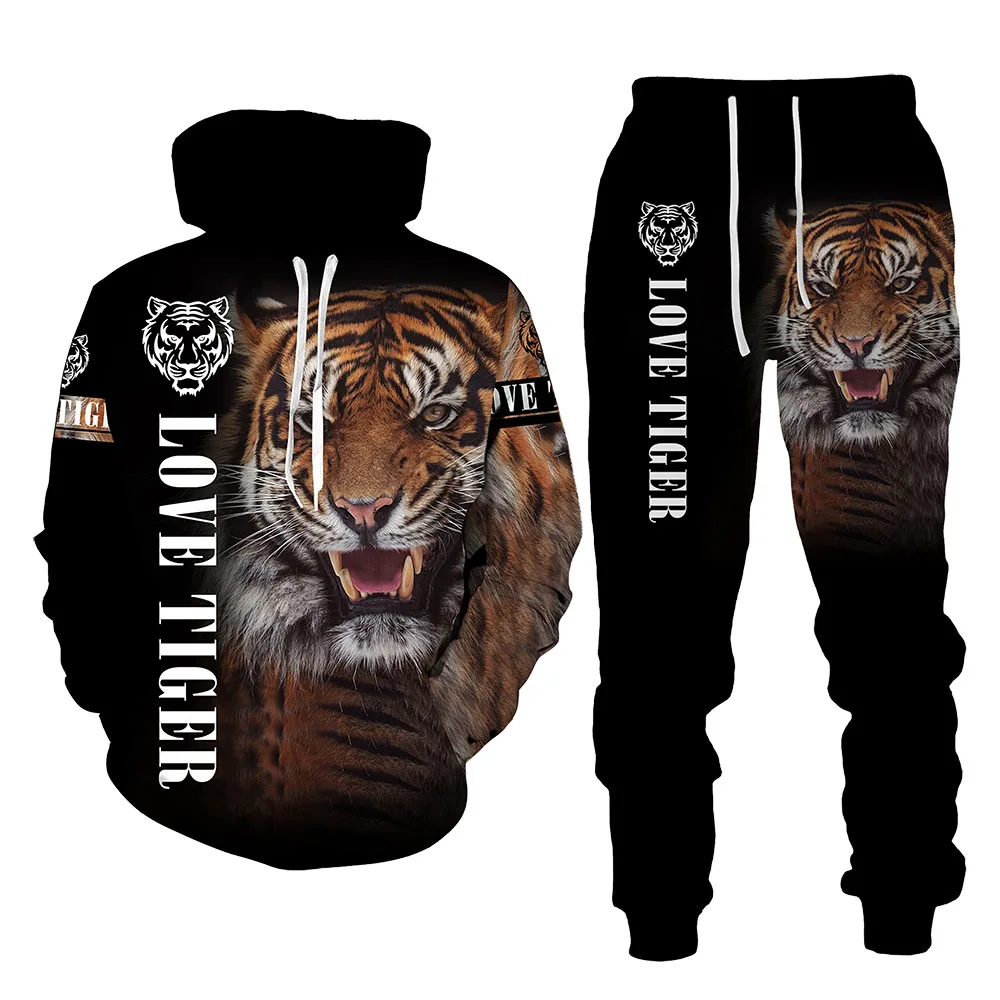

Personality Tiger 3D All Over Print Tracksuits Men Fashion Hoodie Pants 2 Pcs Set Sport Suit