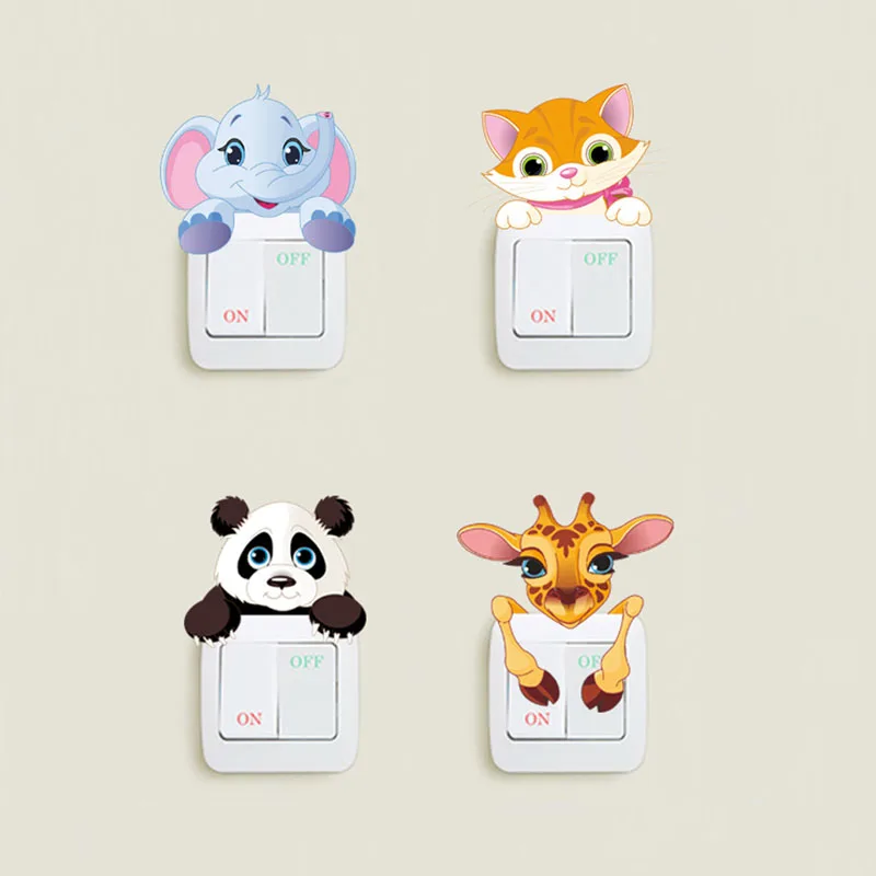 

Cartoon Cute Elephant Kitten Panda Socket Switch Wall Sticker Vinyl Decals For Home Decor Lovely Animal Stickers Removable