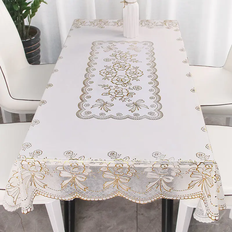 

PVC Bronzing Lace Tablecloth Waterproof Oil-proof Table Cover Rectangular Furniture Decorative Table Cloth