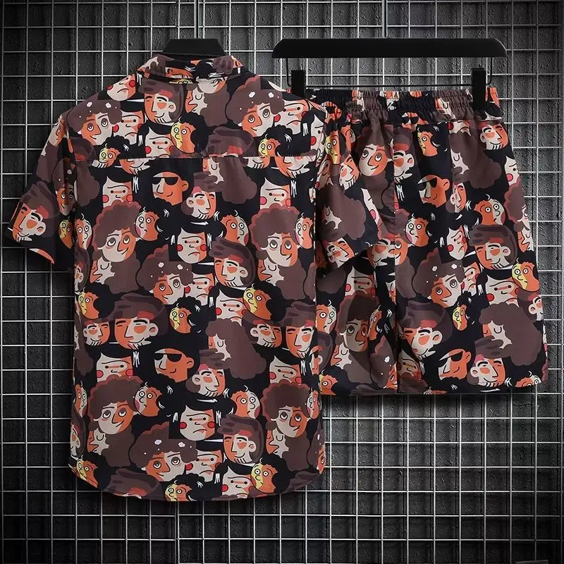 New Men's Printed Shirt Set, High-quality Fashionable Shorts, Hawaiian Style Casual Floral Top, Quick Drying Casual Set for Men.