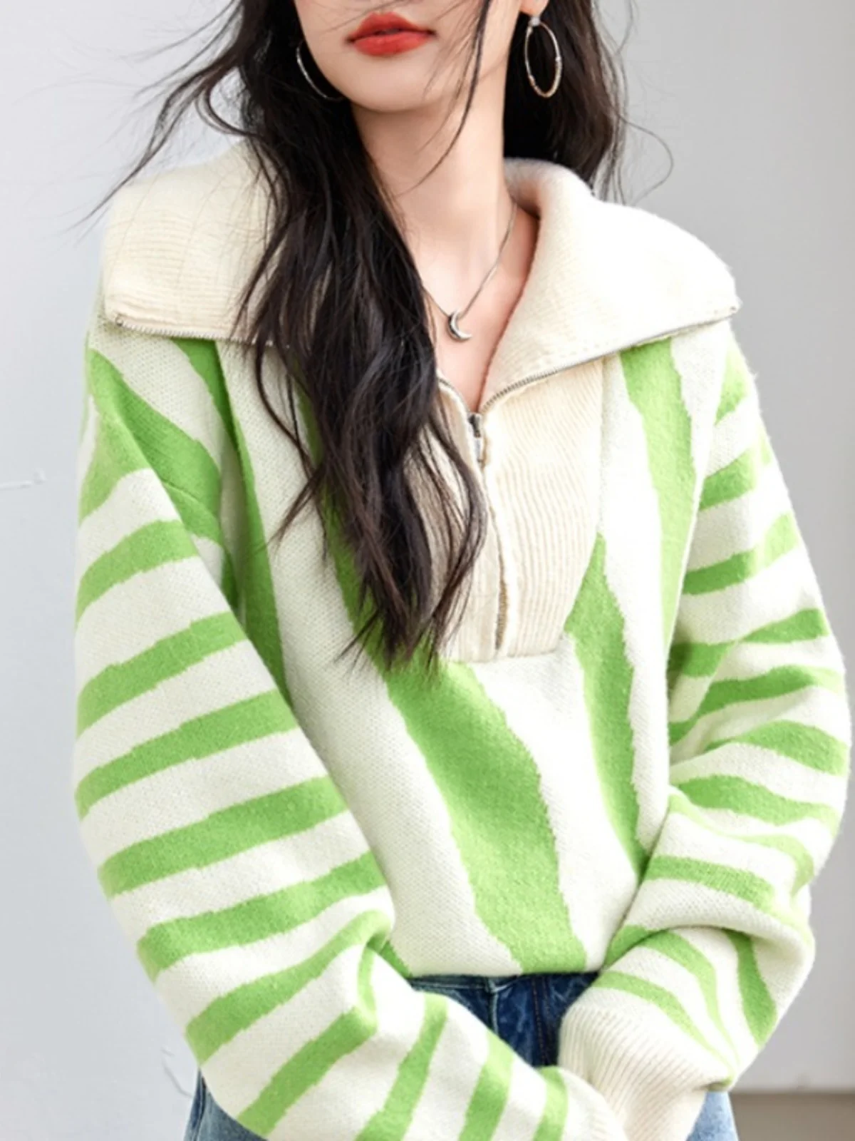 Американский свитер на молнии вязаная женская одежда осенне-зимняя базовая