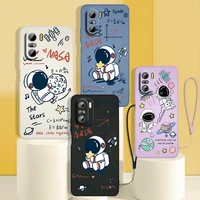 cartoon astronaut cute phone case for redmi k50 k40 gaming k30 k30s 10 10c 10x 9a 9 9t 9c 9at 8 8a 5g liquid rope cover