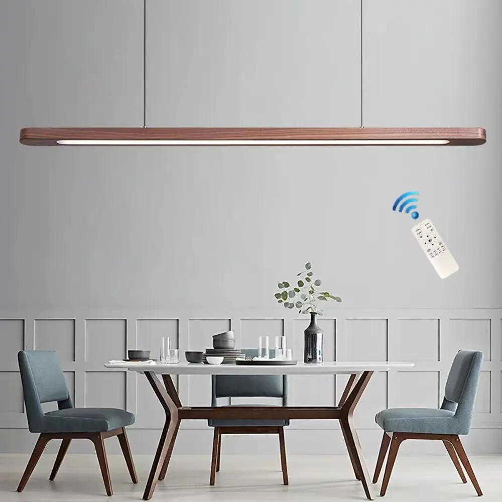 

Nordic Wood LED Pendant Lights Modern Oval Long Strip Ceiling Lamp for Restaurant Bar Office Kitchen Dining Living Room