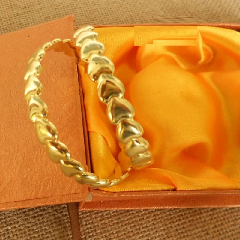 

1 Pair Pure Brass Bracelet Heart Shaped Authentic Quality Genuine Good Fortune Luck Gift Handmade