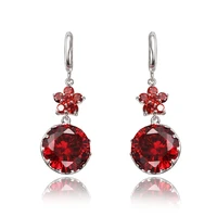 round cut red crystal womens dangle earrings 18k white gold filled classic sparkling wedding party women jewelry gift