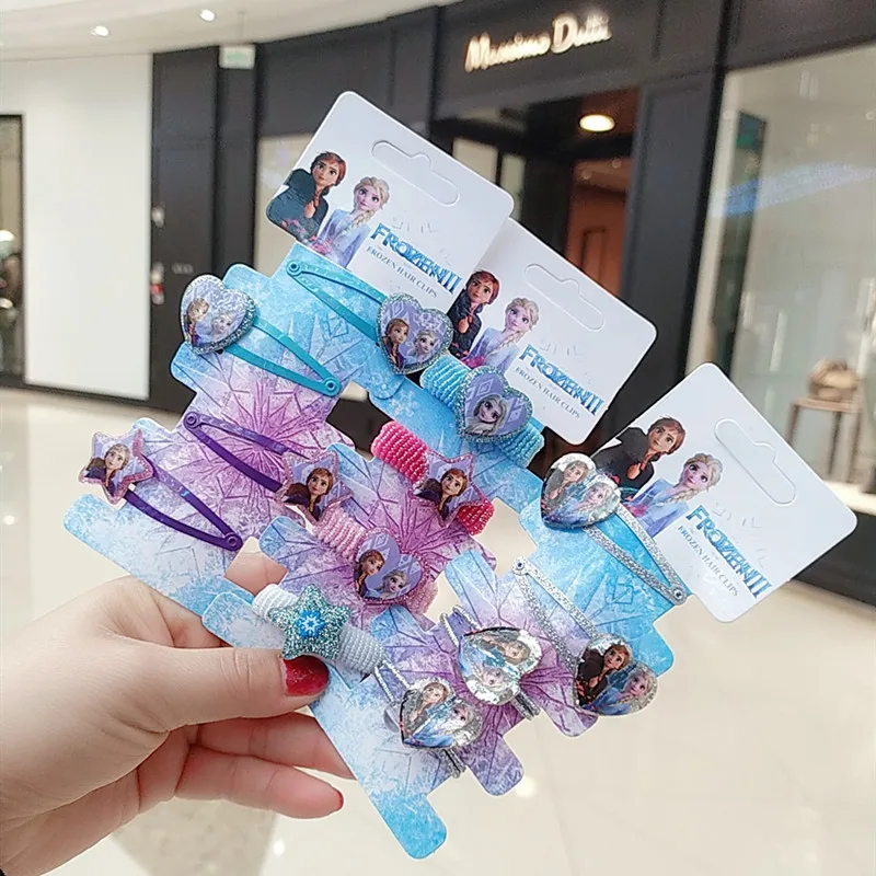 

Disney new children's hair accessories frozen 2 princess cute elsa love headdress hairpin hair rope set 4pcs baby girls hairpin