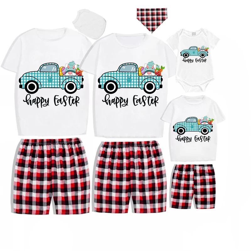 Easter Family Matching Pajamas Exclusive Design Happy Easter Gnomies Car White Pajamas Set