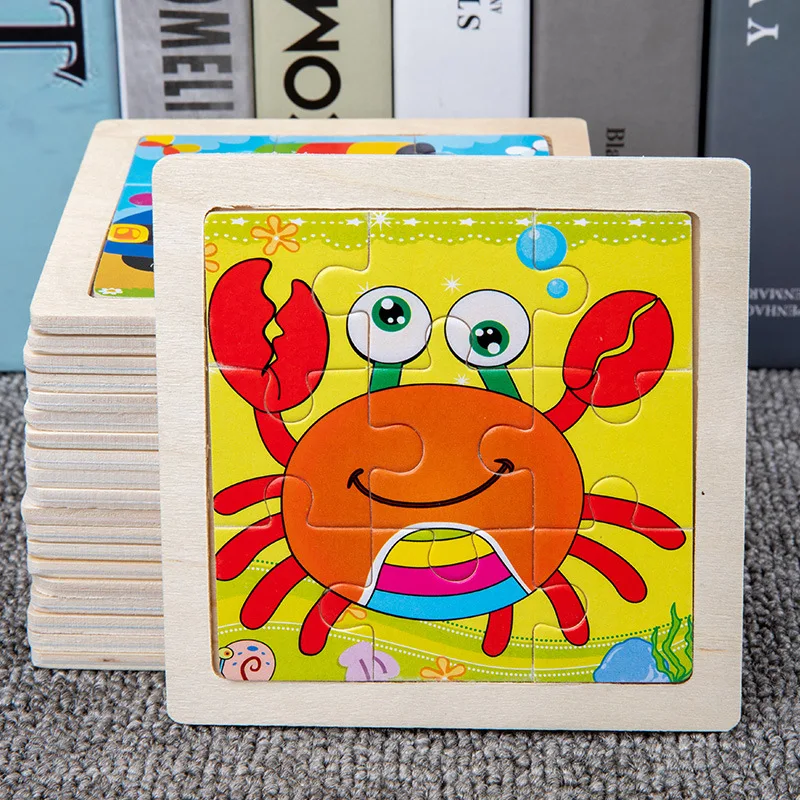 

11X11CM Kids Wooden Puzzle Cartoon Animal Traffic Tangram Wood Educational Jigsaw Toys for Children Gifts