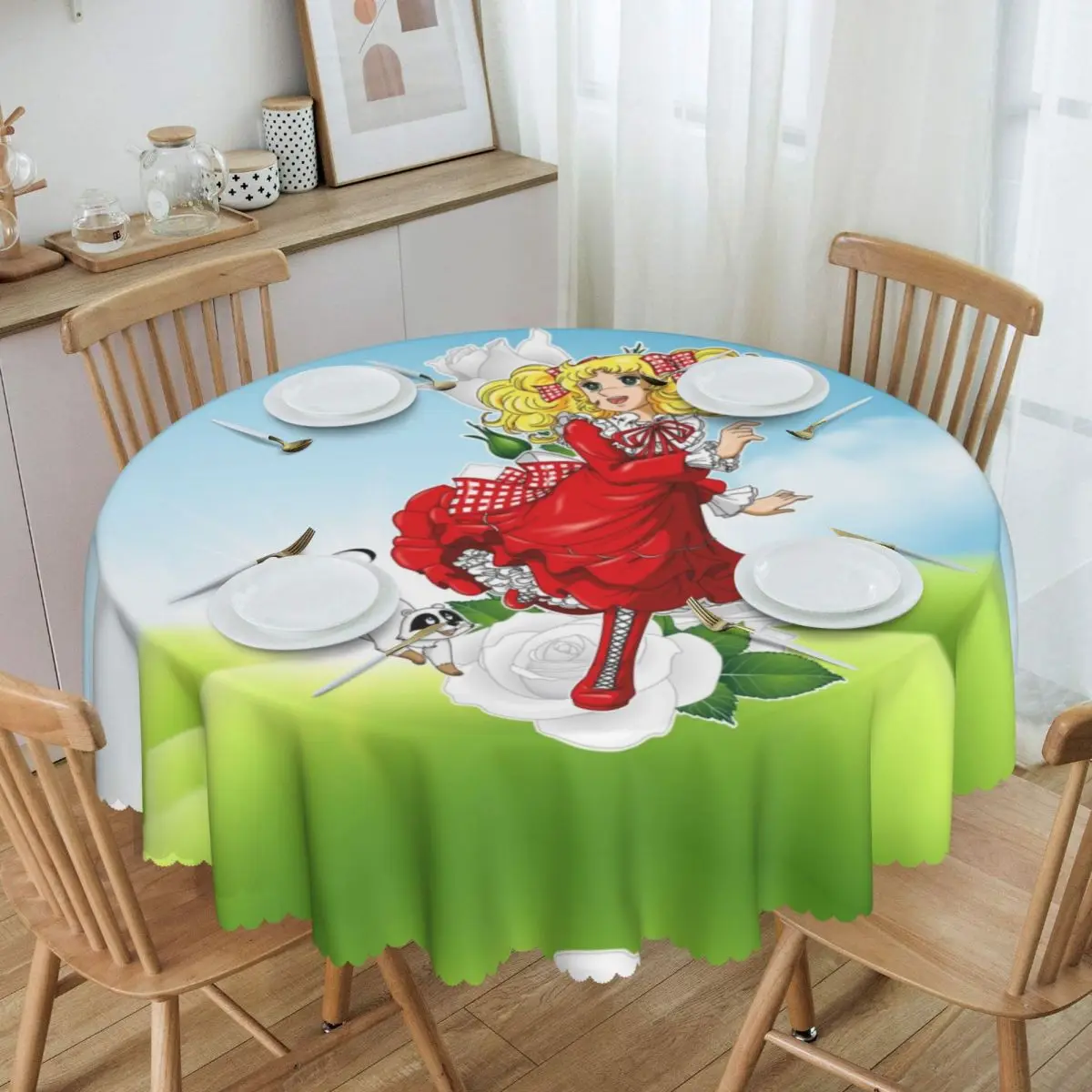 

Round Waterproof Kawaii Girl Candy Klin Table Cover Summer Edit Candice Tablecloth for Picnic 60 inch Table Cloth
