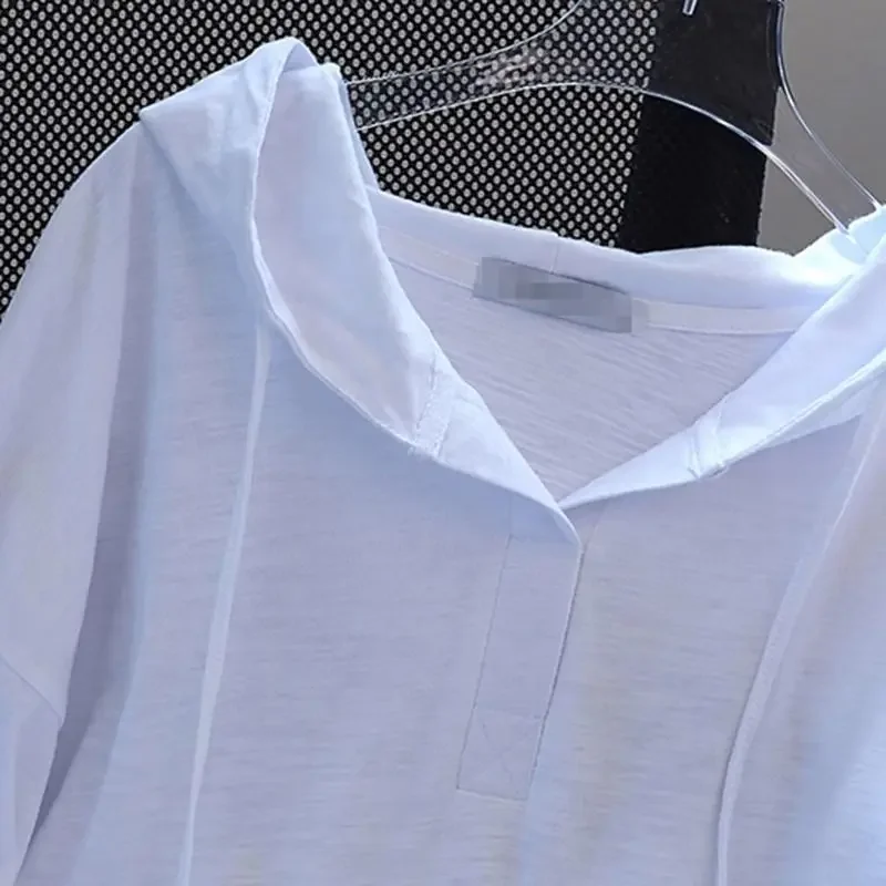 Женская свободная футболка с капюшоном простая повседневная Однотонная