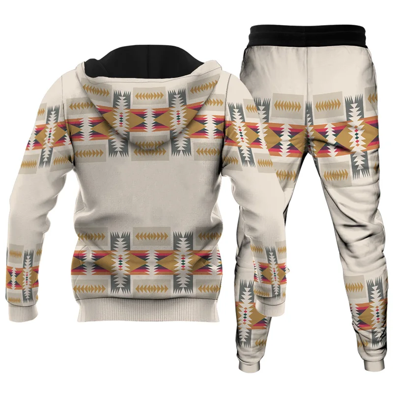 Men's Sets Print Hooded Pullover +Patchwork Pants Sport Suits Casual Sweatshirts Tracksuit Sportswear Fitness Clothing