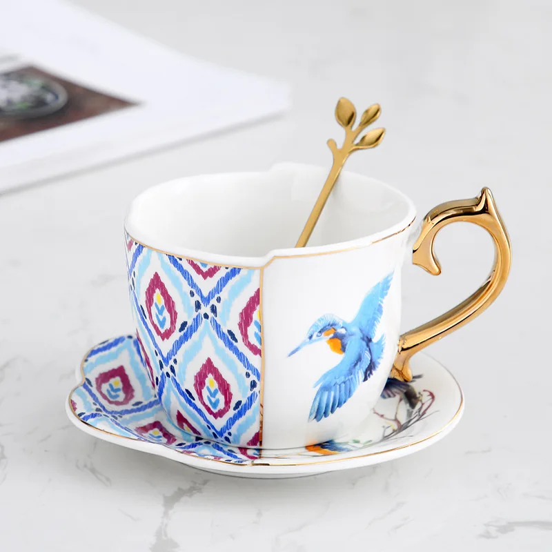 

Special-shaped ceramic cup European pastoral style coffee cup and saucer English black tea cup set flower tea cup with spoon
