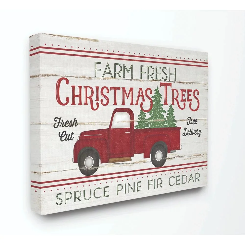 

Stupell Industries Farm Fresh Christmas Trees Red Truck Holiday Word DesignCanvas Wall Art By Artist Jennifer Pugh