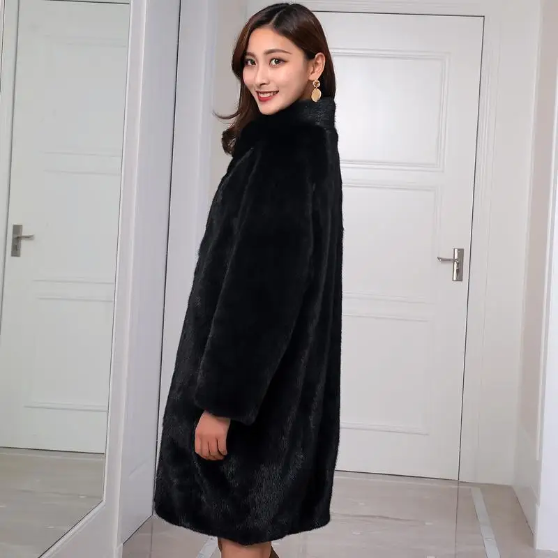 2022 New Fashion Whole Mink Fur Black Female Jackets Winter Thick Warm Women Outwear Elegant Windproof Cold Loose Oversize Coat
