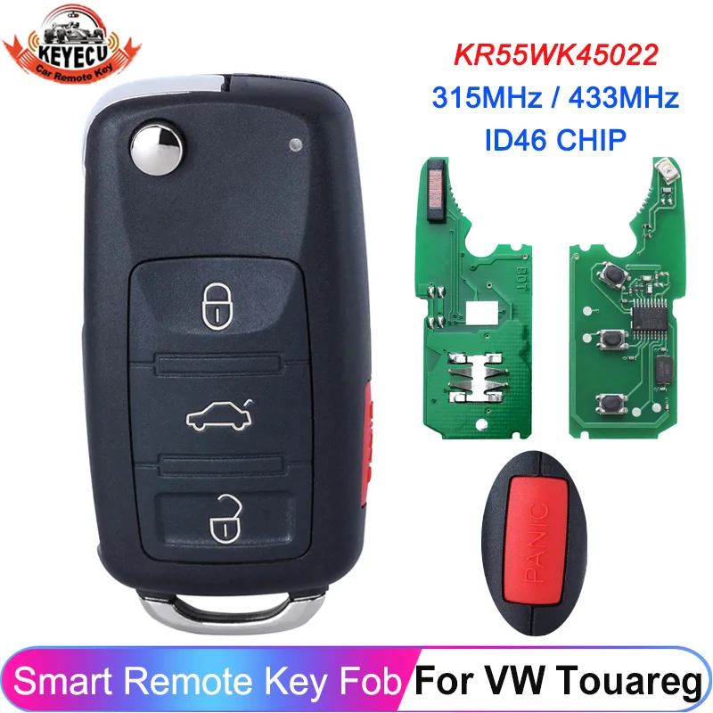 

KEYECU KR55WK45022 для VW Touareg Phaeton 2003 2004 2005 2006 2007 2008 2009 2010 315/433MHz ID46, умный Автомобильный ключ, дистанционный брелок