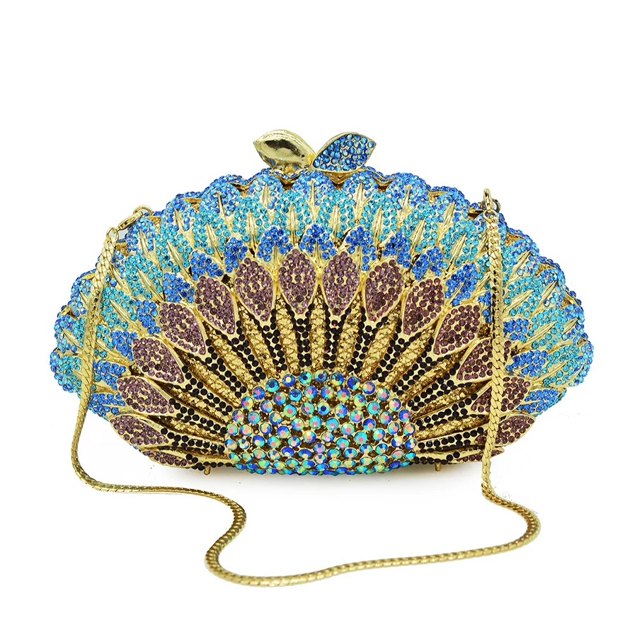 

Женский кошелек с синими кристаллами, Роскошный дизайнерский вечерний кошелек со вставками из искусственных элементов для вечерние торжеств, дамские сумочки с цепочками