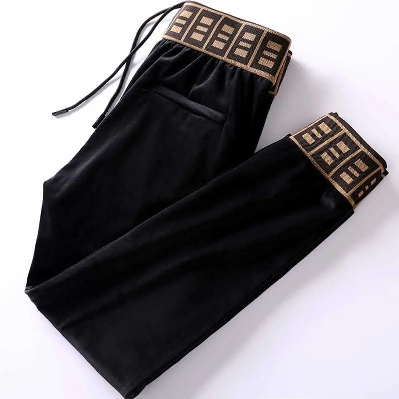 

2022 gold velvet men's autumn and winter plus velvet padded loose slim casual warm Harlan pants pants