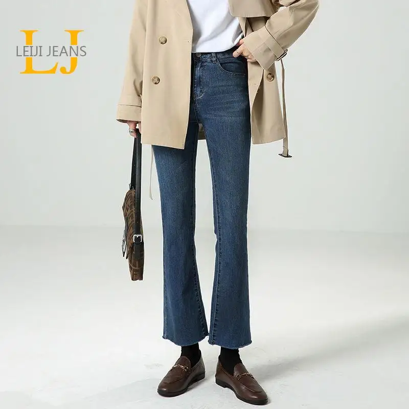 

LEIJIJEANS 2022 Summer Ankle 5XL 6XL 100kgs Fashion Vintage High Waist Capri 175CMS Length Flared Women Stretch Jeans For Woman