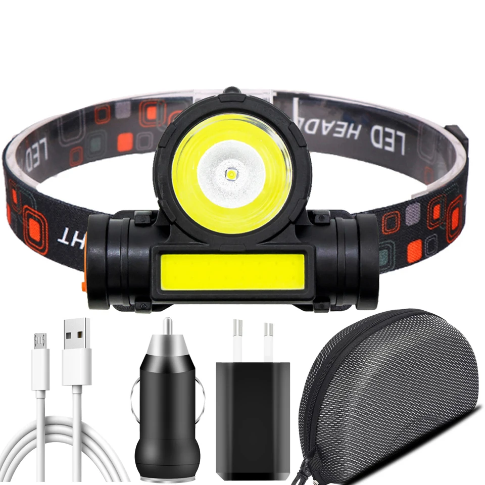 

Head Lamp XP-G Q5 Headlamp Headlight Waterproof 2500lm Cob Led Built in Usb Rechargeable 18650 Battery Working Light 10w