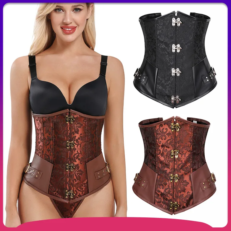 

Waist Trainer Gothic Underbust Corset Zipper Waist Cincher Steampunk Bustiers Top Workout Shape Body Sexy Lingerie Slimming Belt