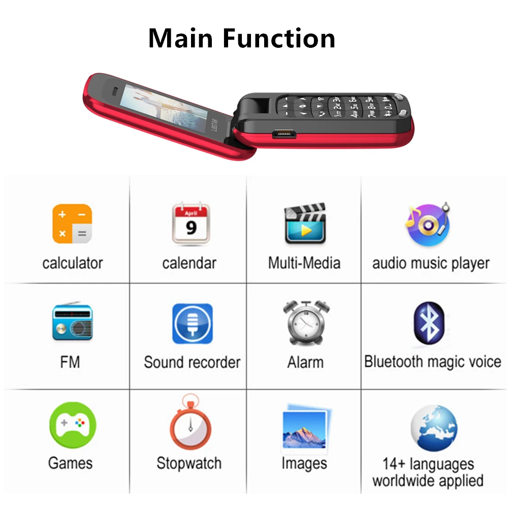 UNIWA 8star BM60 Mini Phone 2G GSM Flip Cellphone Bluetooth Dial Mobile Phone Single Nano SIM Card Telephones Magic Voice 300mAh