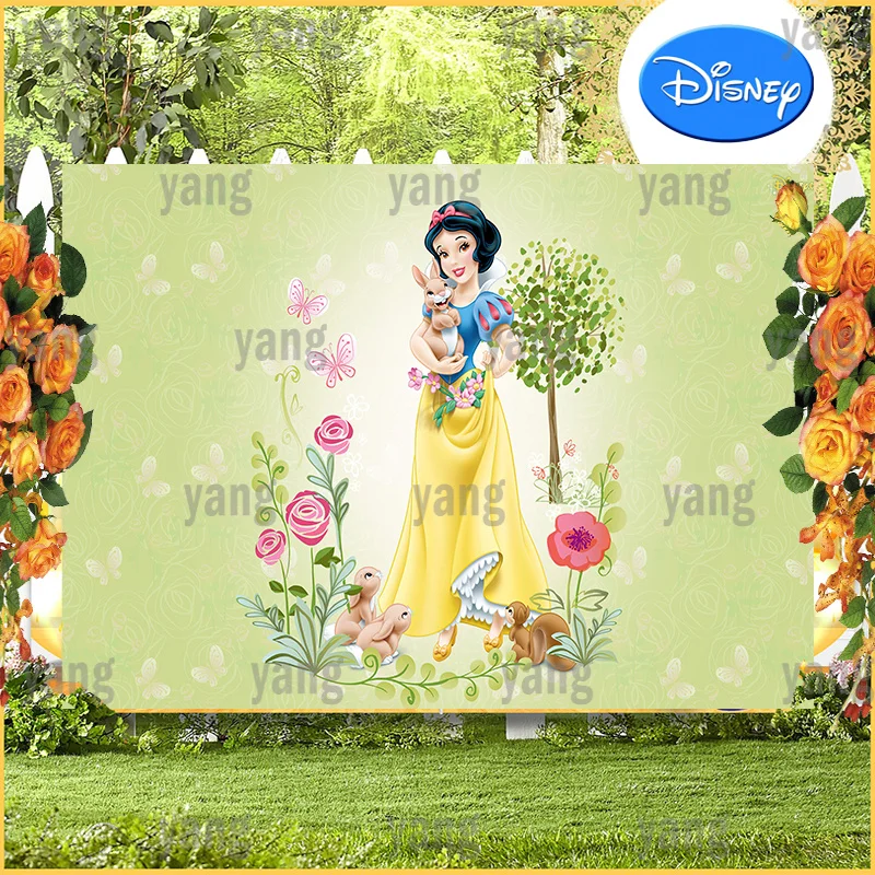 Snow White Happy Rabbit Rose Flowers Birthday Party Customizable Background Photo Studio Decoration Supplies Name DIY Backdrops