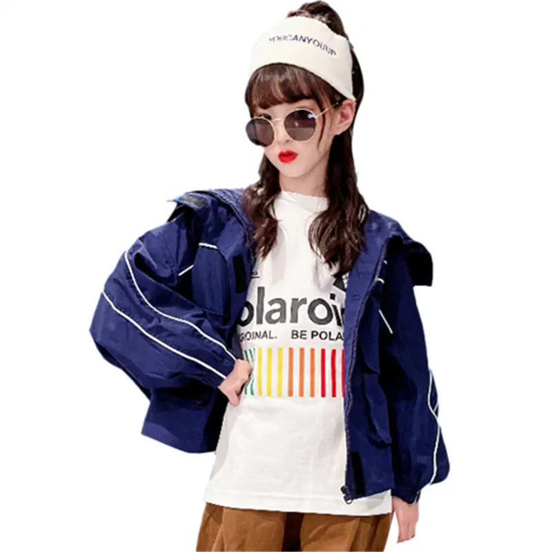 

Spring Girls Jackets Batwing Sleeve Loose Fashion Hooded Coat Kids Clothes 4 6 8 10 12 13 14 Years Teenager Children's Outerwear