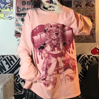 mingliusili harajuku print tshirts for women spring korean fashion long sleeve graphic tee pink loose casual cartoon tops