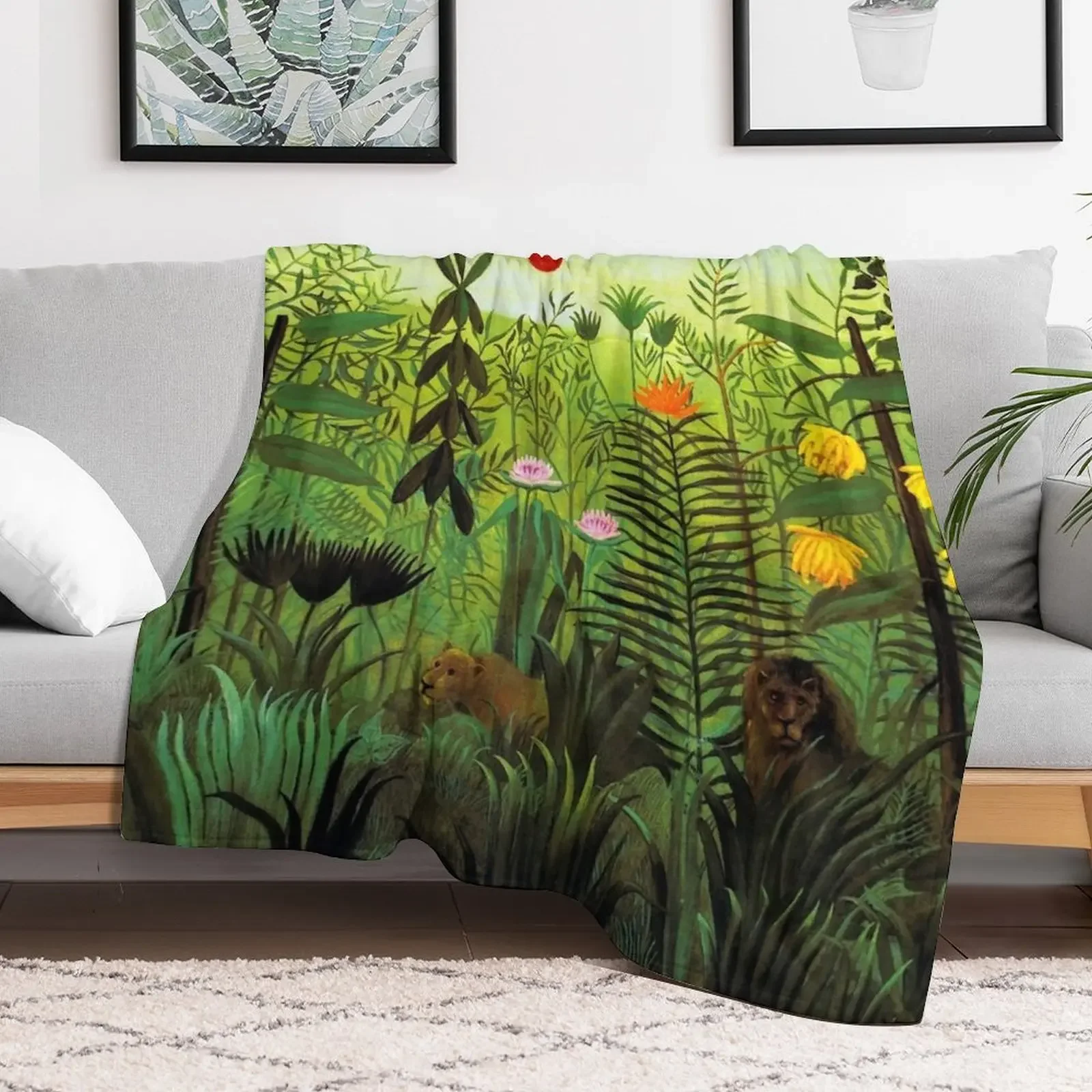 Экзотический пейзаж Henri Rousseau с львом и львицей в Африке 1903-1910 Пледы Многоцелевые