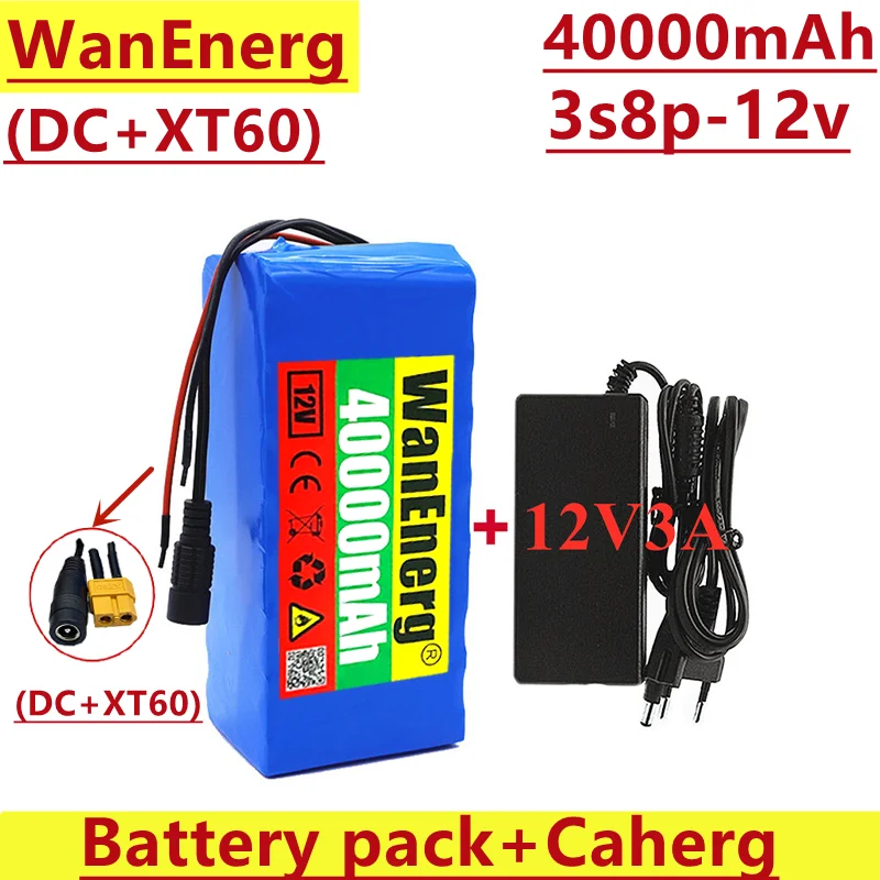 2022 new 12V 3s8p rechargeable battery pack 800W 40000mah, suitable for miner's lamp or other electronic equipment, XT60 plug
