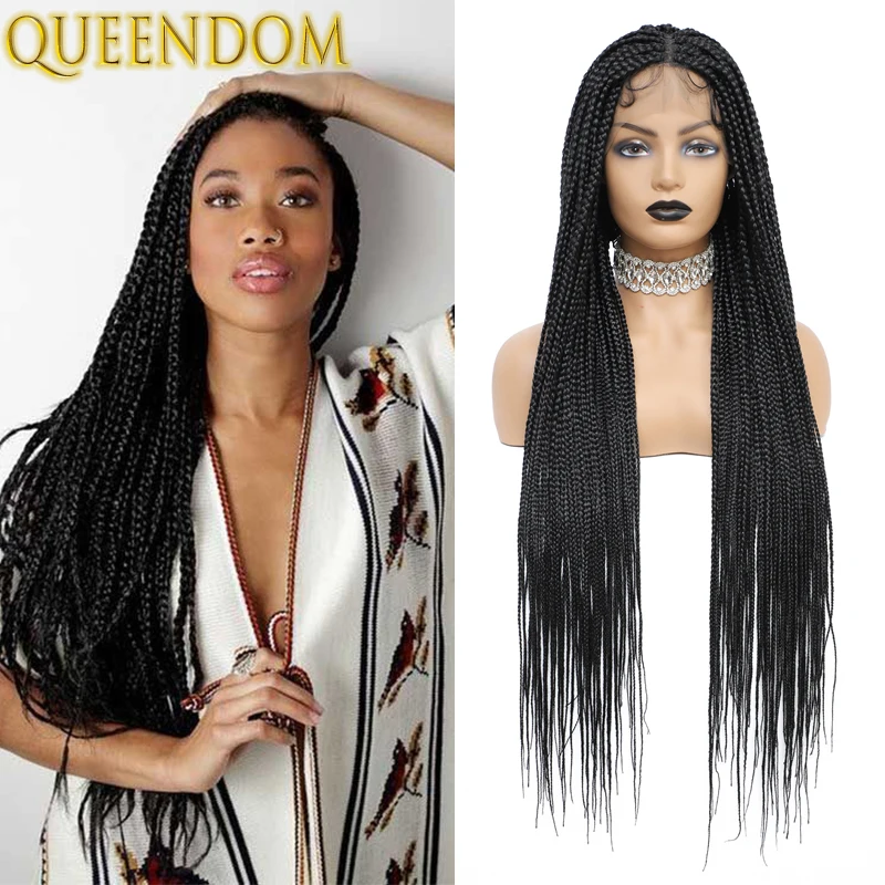 Long 360 Full Lace Box Braids Frontal Wig 36 Inch Knotless Braid Lace Front Wigs Ombre Synthetic Braided Wigs for Black Women