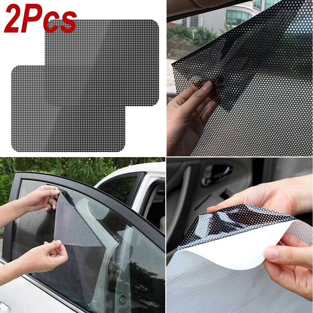 

2Pcs 42x38cm DIY Car Sticker Decal Sun Shades Sun Protection Window Cover Black PVC Sunshade Side Window Shield with Small Holes