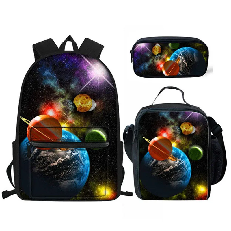 Набор холщовых школьных сумок для девочек и мальчиков, Детский рюкзак с милыми планетами и 3D принтом, сумки для книг для подростков