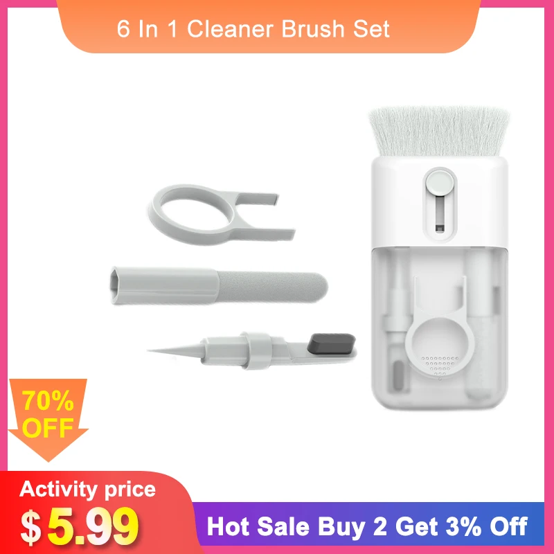 

6 in 1 Computer Keyboard Earphone Cleaner Brush for Airpods iMac iPad Cleaning Pen Keycap Puller Kit Camera Cleaning Tools