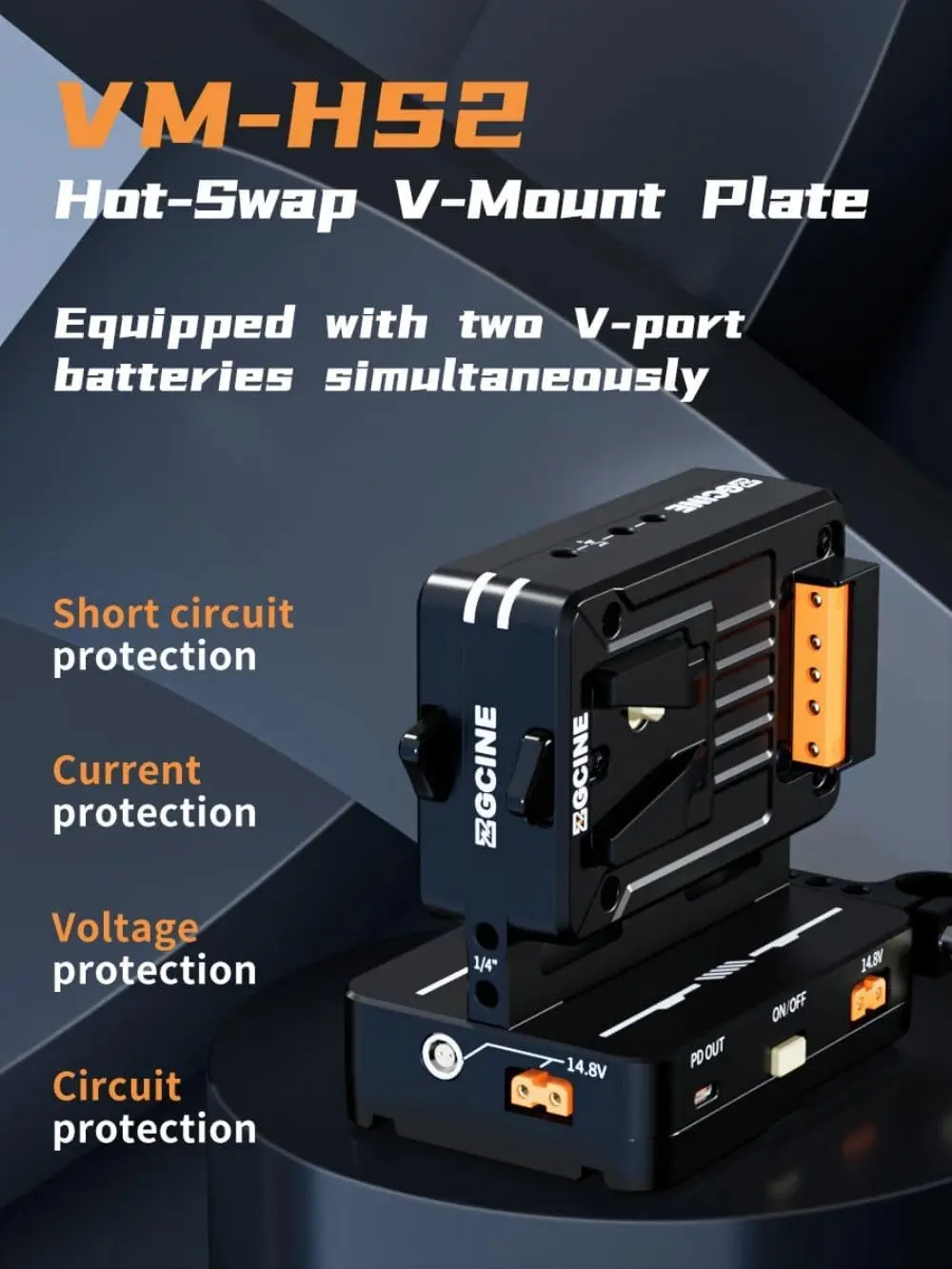 Фото ZGCINE VM-HS2 Hot Swap/Shark Fin, аккумуляторная пластина с двойным креплением Micro V, поддержка выхода - Lemo 2-контактный, D-Tap, USB-C, BP №5