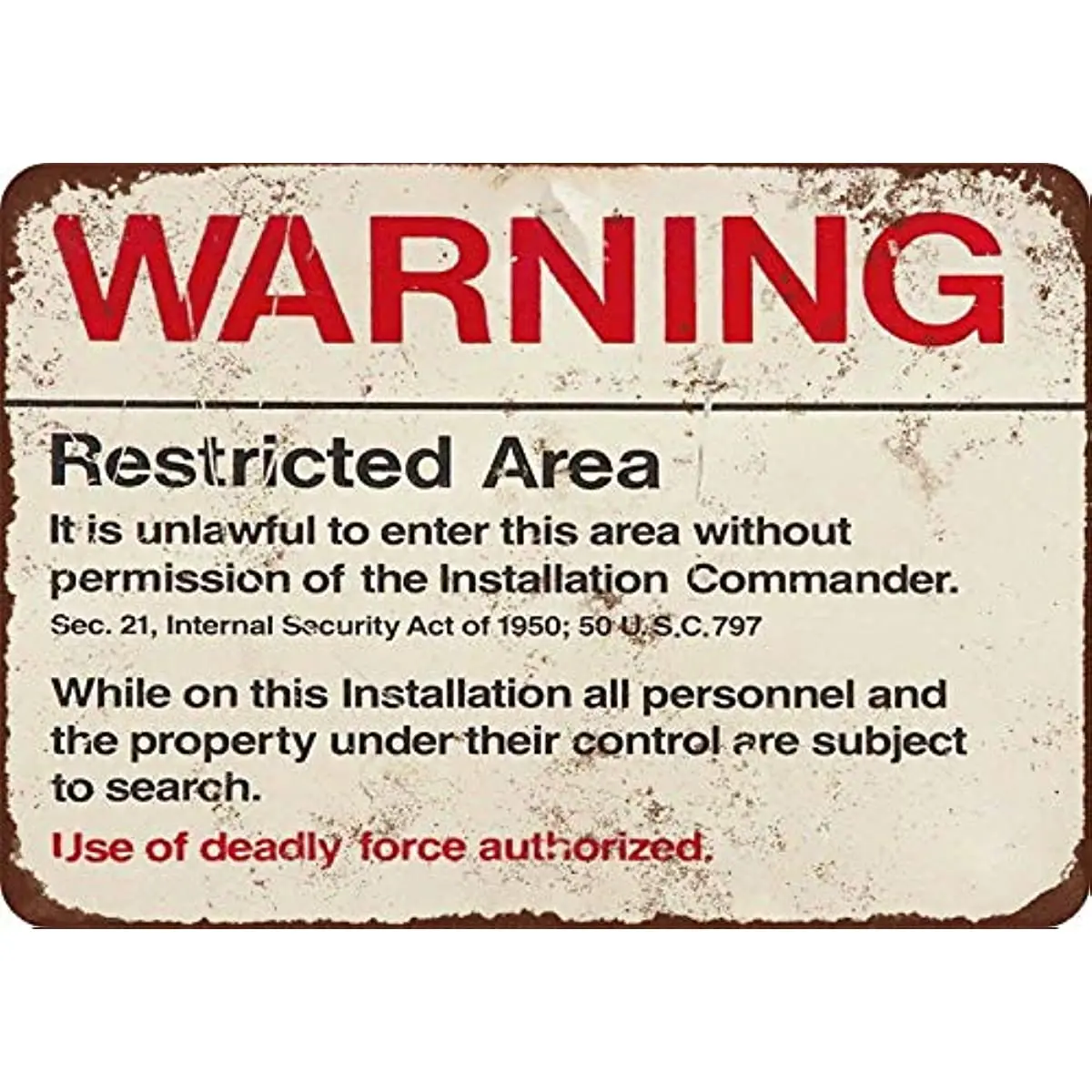 

For Ranch Metal Signs Vintage Yard Decor Art Tin Sign 8 x 12 Retro Warning Restricted Military Area 51 Vintage Look Basement