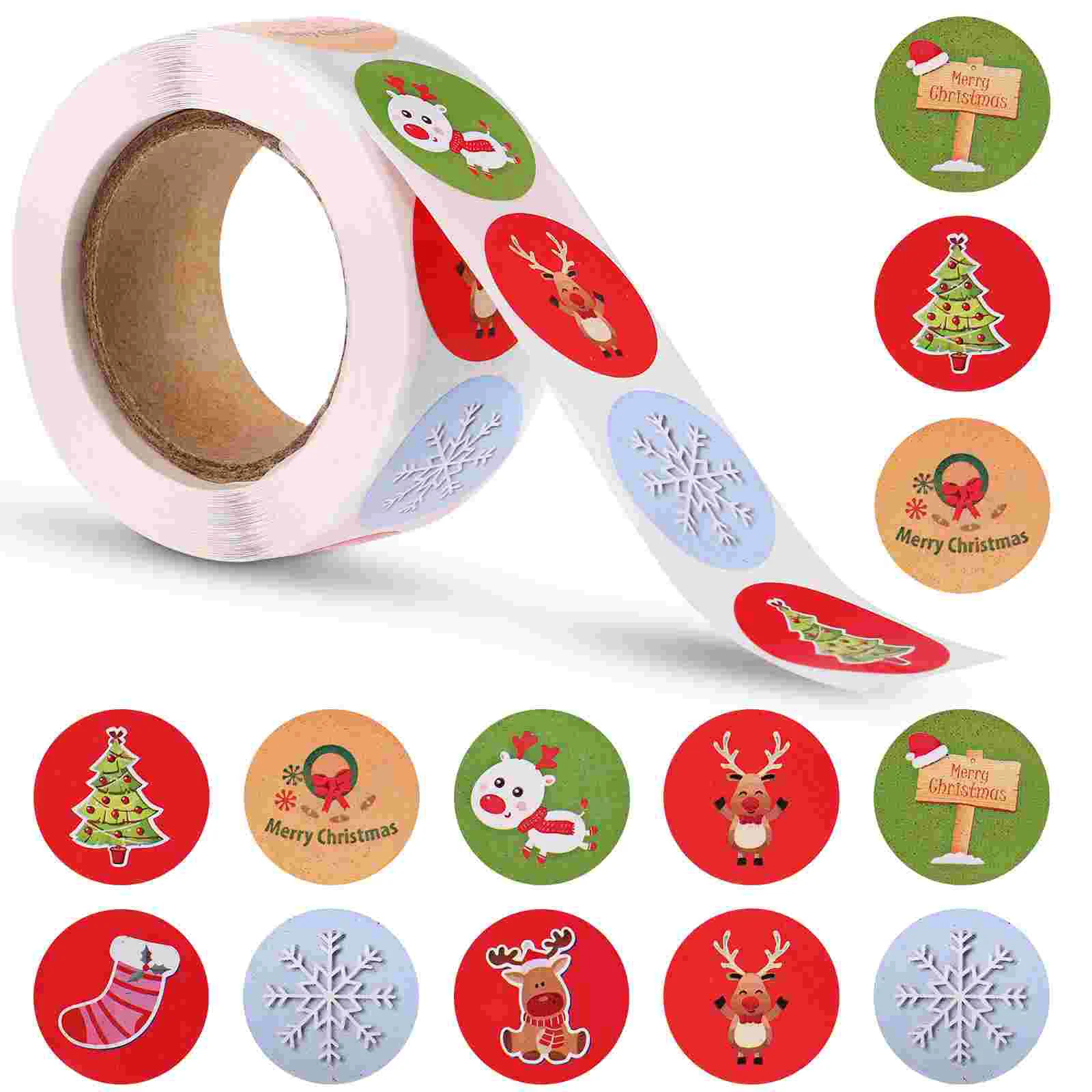 

1 Roll/500pcs Self-adhesive Round Christmas Sealing Stickers Label Tags for Present