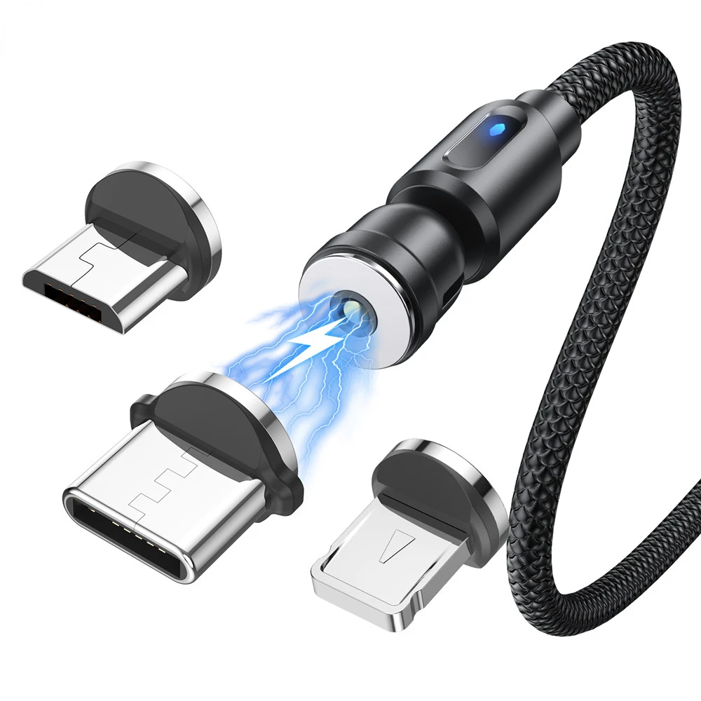 

2022 Trend For Xiaomi Magnet Charge Micro USB Cable Mobile Phone Data Cord 540 Rotate Cable USB Fast Charging Type C Cable