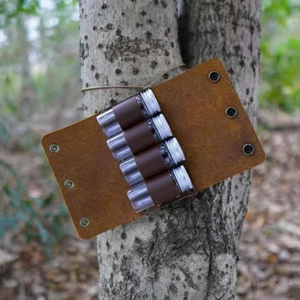 

Leather Outdoor Spice Bottle Bag Portable Folding Camping Hiking Picnic Bbq Seasoning Bottle Storage Organization Bag