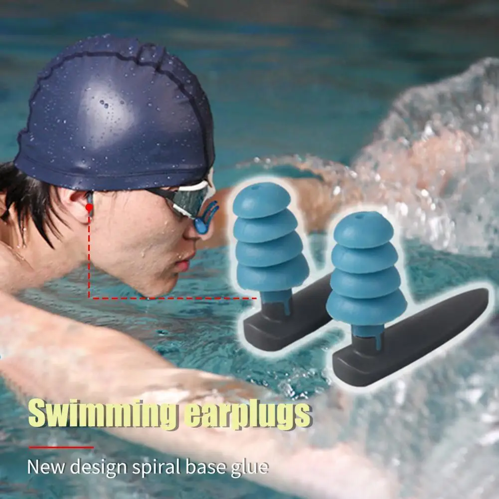 1 Pair Silicone Swim Ear Plug Soft Four-layer Thread Design 