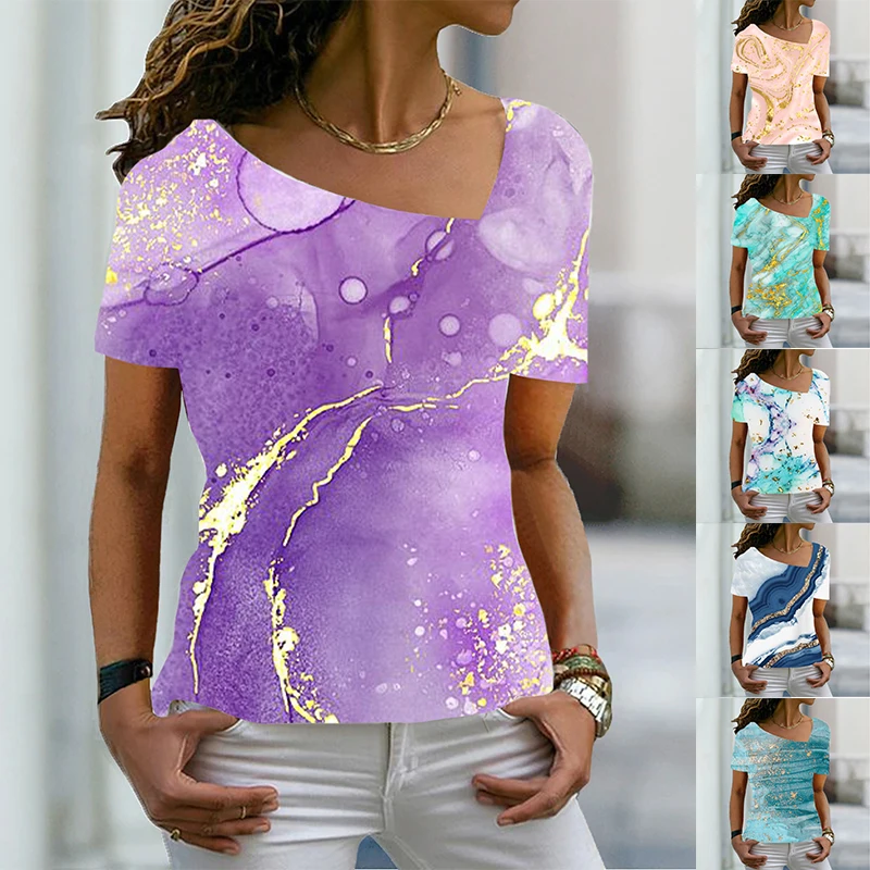 

Женская футболка с 3D-принтом, Повседневная Базовая футболка с V-образным вырезом и абстрактным геометрическим принтом, модель 6XL на лето, 2022