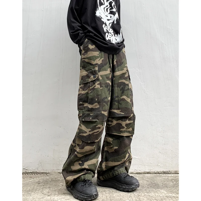 Men's Wear Vintage Loose Camouflage Jeans 2022 Autumn New Pattern Fashion Multiple Pockets Straight Cylinder Cargo Pants Female