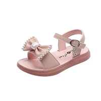 childrens shoes korean version girls leather purple 2022 summer new soft soled kids casual fashion bow flat open toe sandals