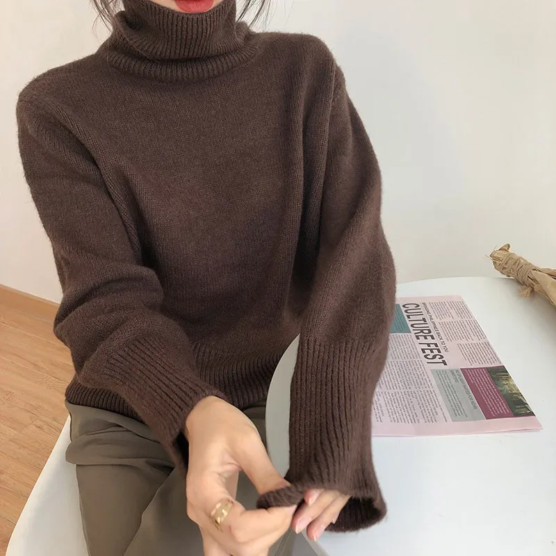 

Women's Sweater Loose Turtleneck Sweaters Warm Solid Pullover Knitwear Basic Female Tops Autumn Winter 2022