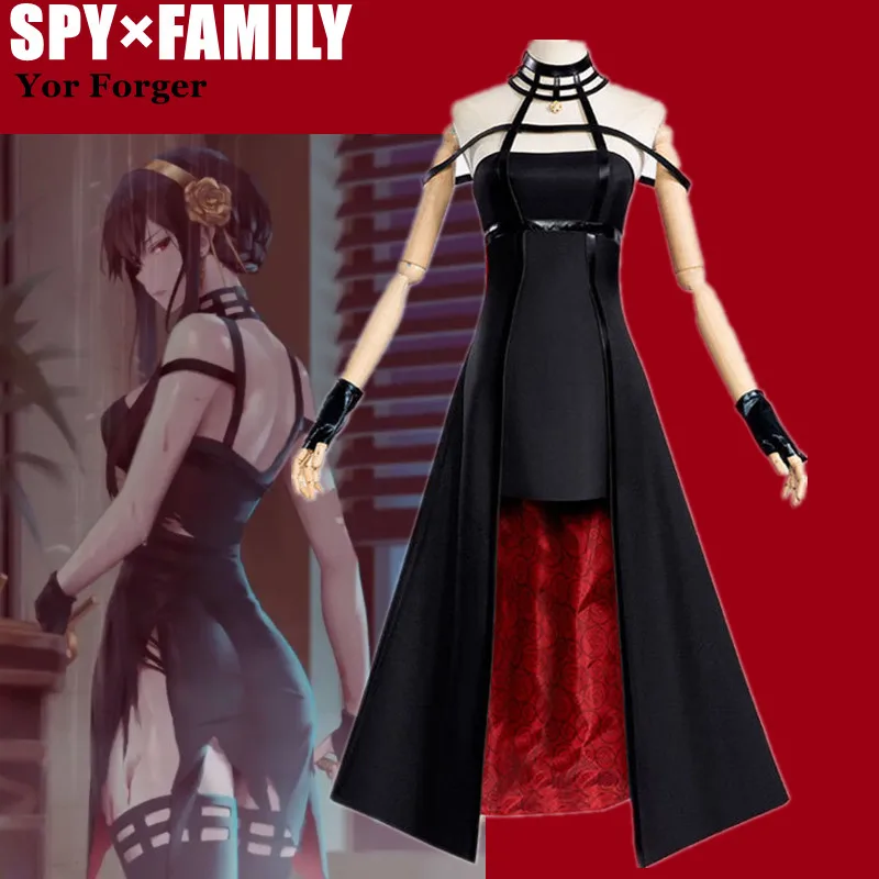 

Kostum Cosplay Anime Spy X Family Yor Forger Setelan Gaun Wig Set Rok Merah Hitam Anting Briar Rambut Panjang Pakaian Wanita